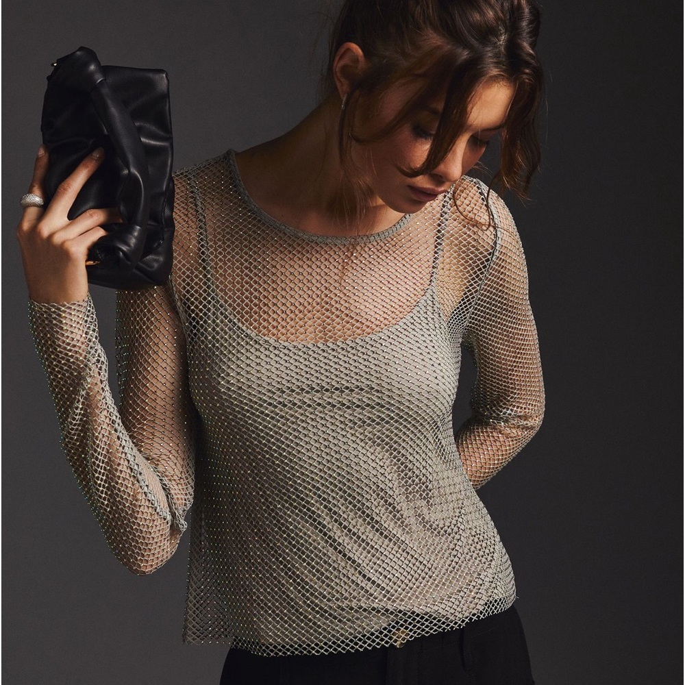 BNWT Anthropologie Silver Mesh Blouse with Sparkles
